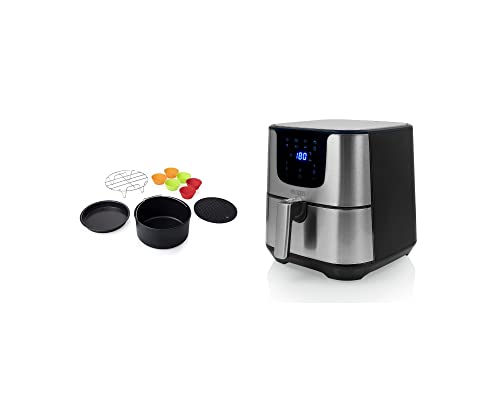 Princess 182060 Freidora sin aceite Deluxe, 5.5 L, Ahorra hasta un 62,2% de energía, 8 programas, panel de control táctil digital + Princess 182012 Set 10 Accesorios para Freidoras Sin Aceite
