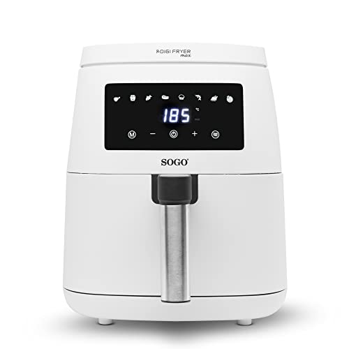 Sogo 10810 Freidora sin Aceite 4,5 L, freidora de aire caliente con 8 programas, recetario, 65-200°C, temporizador, 1500 W Air Fryer, blanco, sin PFOA ni BPA