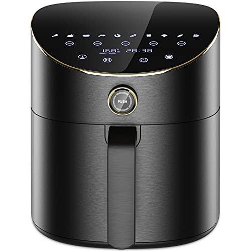 Freidora de aire caliente de 5,5 L con 15 programas AirFryer sin aceite Pantalla táctil LED Función de retardo y precalentamiento y descongelación Sin BPA, PFOA con libro de recetas