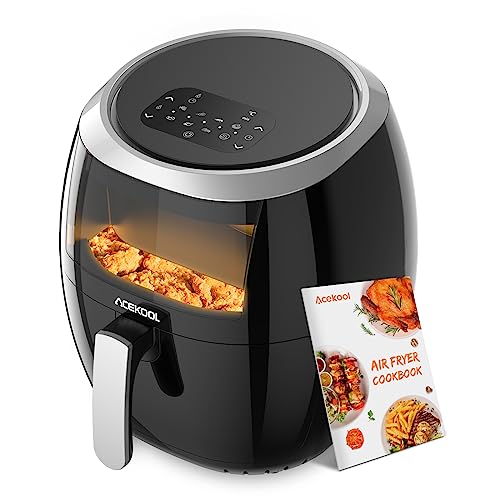Freidora Aire Acekool Freidora sin Aceite 8L FT2 Panel LED Ventana Transparente Horno de Aire Caliente con 8 Programas 1800W Freidora de Aire Caliente Sin BPA Libro de Recetas Incluido