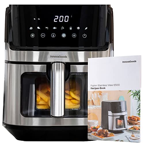 InnovaGoods® Freidora sin Aceite 6,5L, air fryer 1700W, 100 recetas en ES, freidora aire con 8 programas, pantalla táctil, ventana, temporizador y flujo de aire 360° airfryer ideal para 4-6 personas