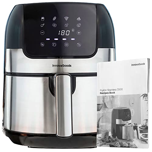 InnovaGoods® Freidora sin Aceite 3,5L, air fryer 1400W, 100 recetas en ES, freidora aire con 8 programas, pantalla táctil cesta antiadherente temporizador y flujo de aire 360° ideal para 2-3 personas