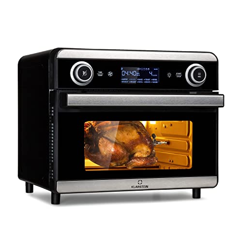 Klarstein AeroVital Jumbo Hot Air Fryer - freidora de aire caliente de 18L, freidora sin aceite con pantalla táctil, 10 programas, 30 a 230 °C, acero inoxidable, 6 accesorios, plateado