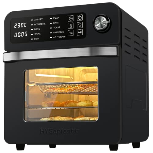 HYSapientia® Freidora sin Aceite 15L, Mini Horno de aire，1700W Freidora Aire con 10 Programas, Air Fryer con 8 Accesorios Gratis, airfryer xxl, Doble acristalamiento, Fácil de limpiar,Menos aceite