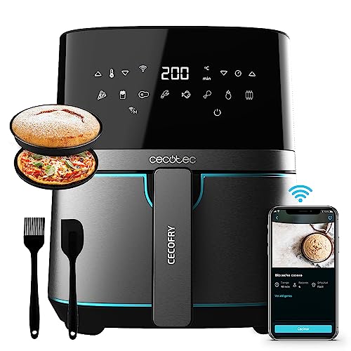Cecotec Freidora sin Aceite Inteligente 5,5 L de Aire Caliente Cecofry Full InoxBlack 5500 Connected Pack. 1700 W, Control APP y Táctil, Termostato Regulable, Acabados en Acero Inox
