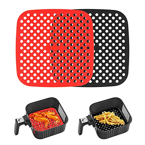 Ossky 2 Piezas Almohadilla de freidora de Aire, Accesorios para Freidoras sin Aceite 5.5 L,Alfombrillas para Cesta freidora,Revestimientos de Silicona antiadherentes Reutilizables (Cuadrado 8.5inch)