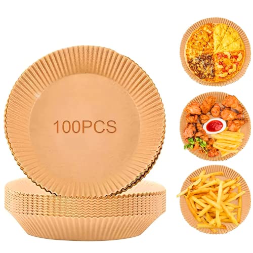 20 cm de papel de horno para freidora de aire caliente, 100 unidades de papel de horno Airfryer resistente al aceite, bandejas desechables, resistentes al agua